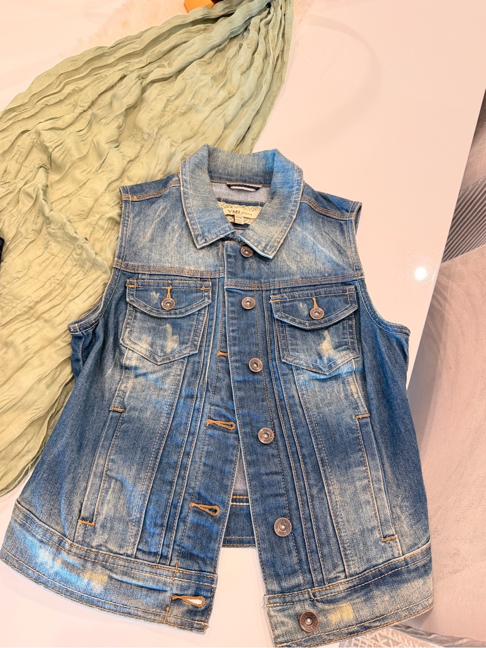 YMI Light Blue Denim Jacket with Cream Lace Trim